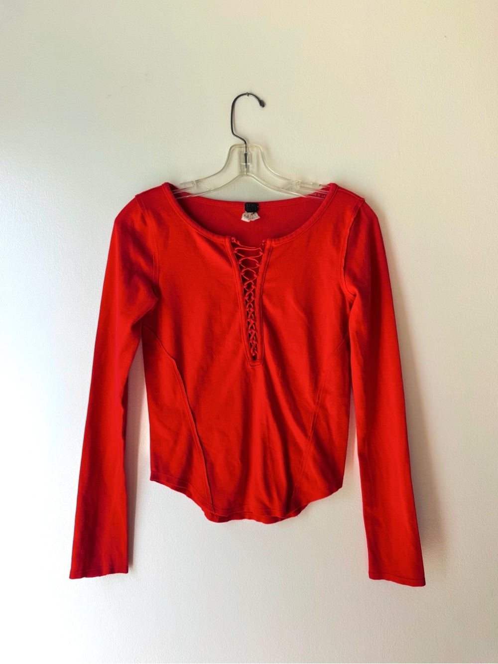 We The Free / Free People Jacqui Red Lace Up Long Sleeve Top in Red - XS